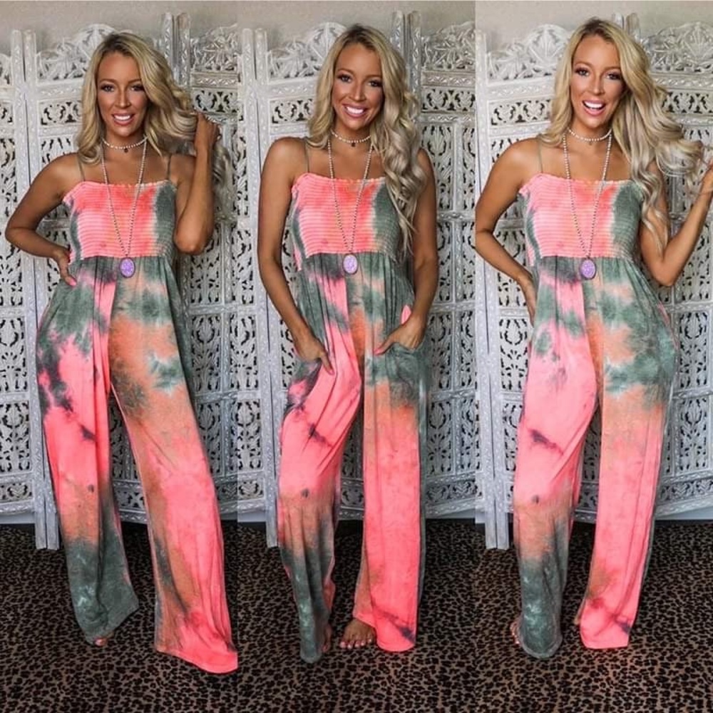 Smocked Tie dye jumpsuit